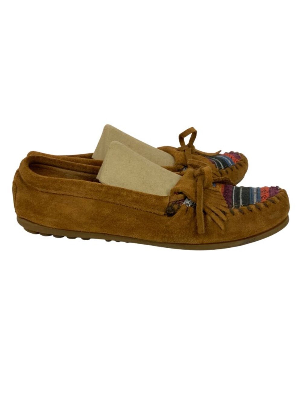 Minnetonka Womens Driving Moccasin Suede Size 9 Brown With Multicolor Accents - Picture 4 of 9